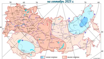 Прогноз аномалий температуры воздуха на сентябрь 2023